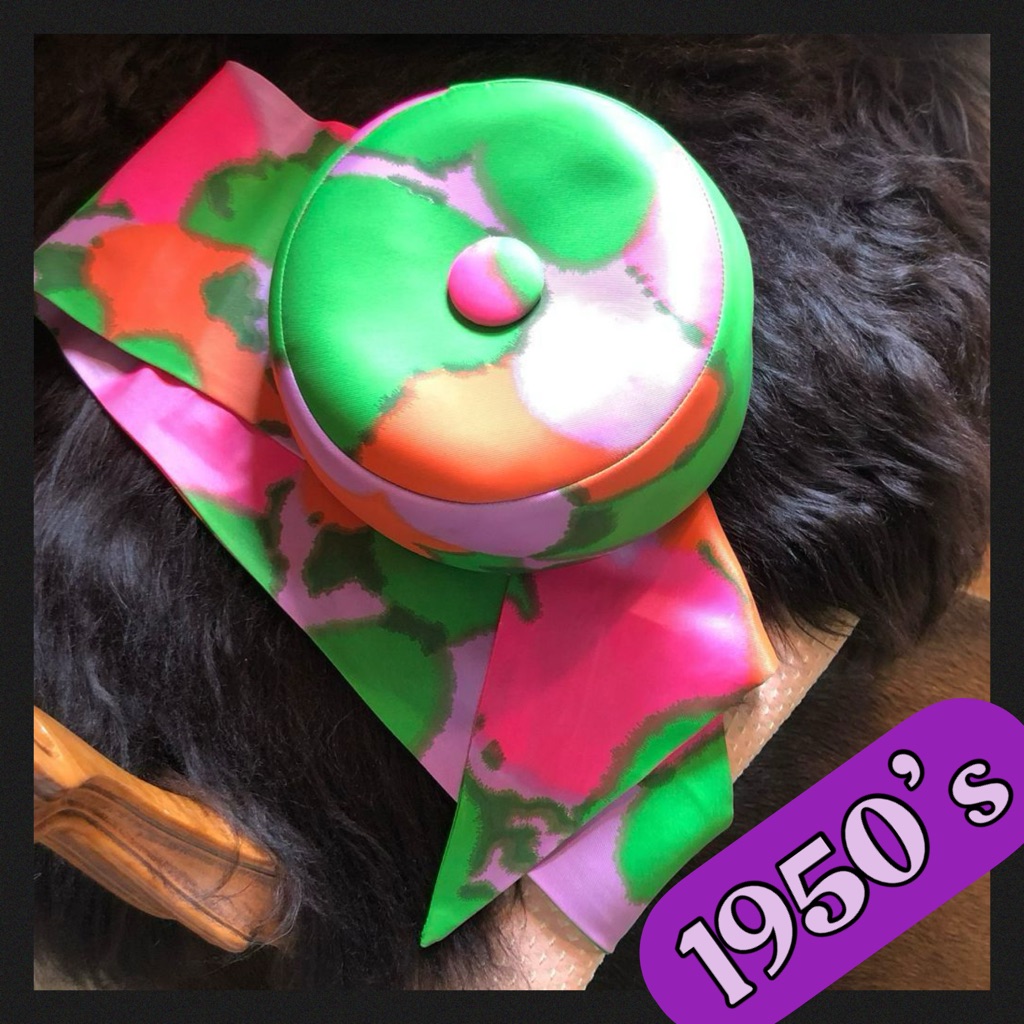Nell New York 1950’s Silk Pillbox Hat And Scarf, Vintage 75 Years Old!
